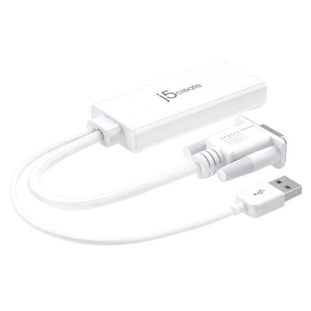 j5create JDA214 VGA to HDMI Cable with Built-in USB Power Cable, White